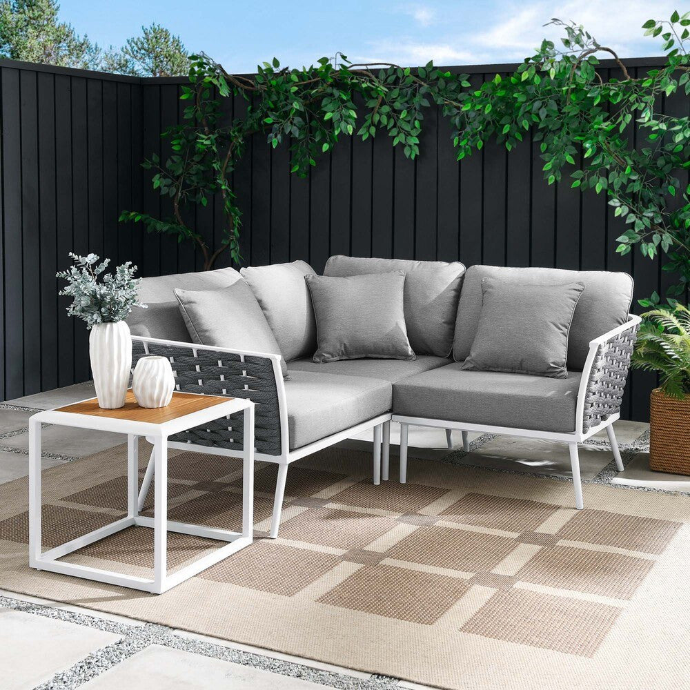 EEI-5755-WHI-GRY Stance 4 Piece Outdoor Patio Aluminum Sectional Sofa Set by Modway