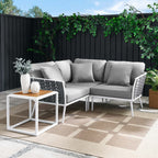 EEI-5755-WHI-GRY Stance 4 Piece Outdoor Patio Aluminum Sectional Sofa Set by Modway