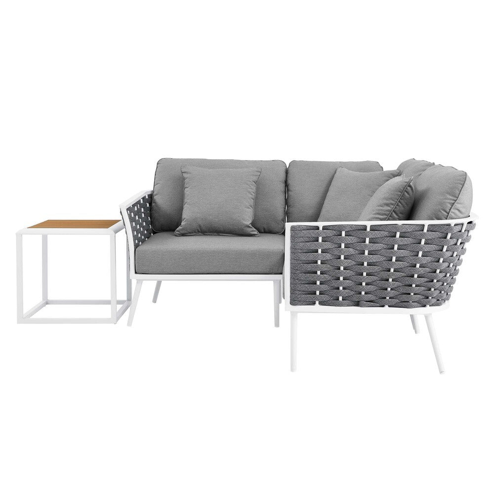 EEI-5755-WHI-GRY Stance 4 Piece Outdoor Patio Aluminum Sectional Sofa Set by Modway