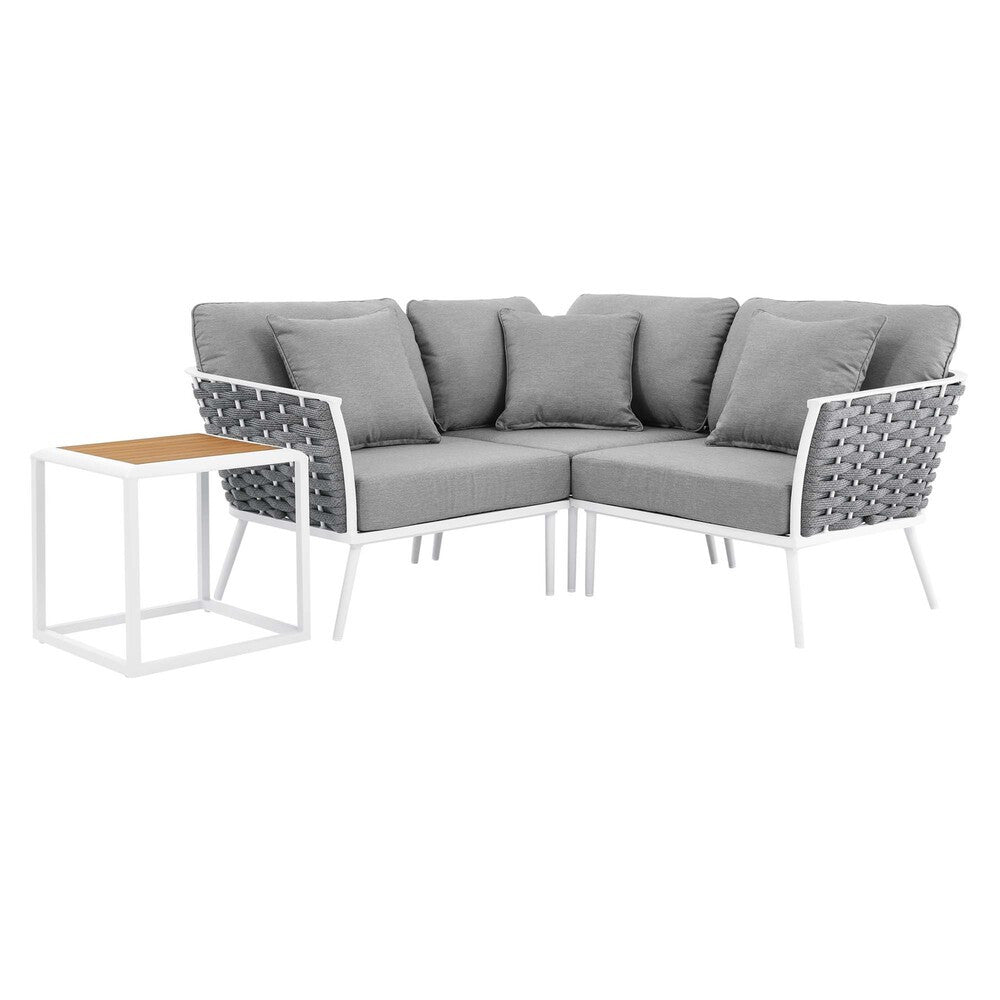 EEI-5755-WHI-GRY Stance 4 Piece Outdoor Patio Aluminum Sectional Sofa Set by Modway