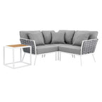 Modway EEI-5755-WHI-GRY Stance 4 Piece Outdoor Patio Aluminum Sectional Sofa Set White Gray