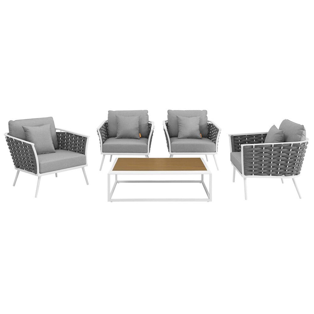 EEI-3321-WHI-GRY-SET Stance 5 Piece Outdoor Patio Aluminum Sectional Sofa Set by Modway