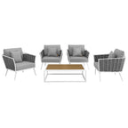 EEI-3321-WHI-GRY-SET Stance 5 Piece Outdoor Patio Aluminum Sectional Sofa Set by Modway