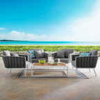 EEI-3321-WHI-GRY-SET Stance 5 Piece Outdoor Patio Aluminum Sectional Sofa Set by Modway
