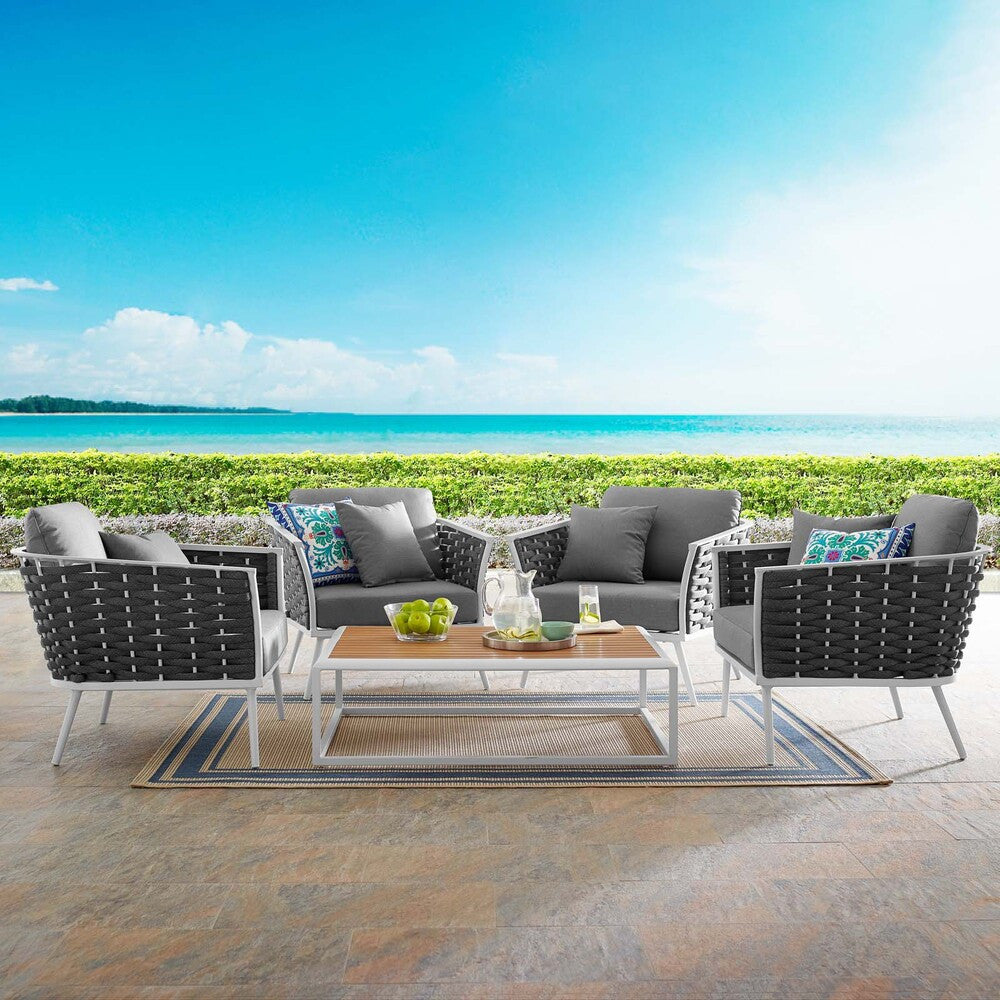 EEI-3321-WHI-GRY-SET Stance 5 Piece Outdoor Patio Aluminum Sectional Sofa Set by Modway