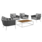 EEI-3321-WHI-GRY-SET Stance 5 Piece Outdoor Patio Aluminum Sectional Sofa Set by Modway