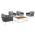 Modway EEI-3321-WHI-GRY-SET Stance 5 Piece Outdoor Patio Aluminum Sectional Sofa Set White Gray