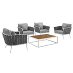 Modway EEI-3321-WHI-GRY-SET Stance 5 Piece Outdoor Patio Aluminum Sectional Sofa Set White Gray
