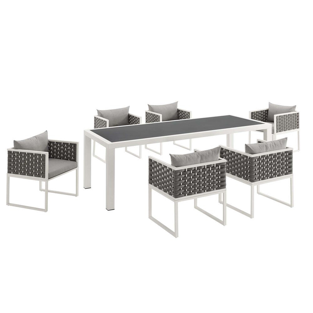 EEI-3185-WHI-GRY-SET Stance 7 Piece Outdoor Patio Aluminum Dining Set by Modway