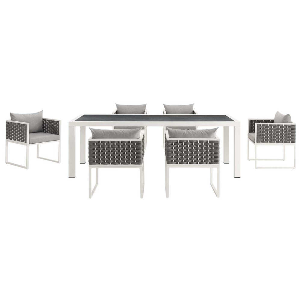 EEI-3185-WHI-GRY-SET Stance 7 Piece Outdoor Patio Aluminum Dining Set by Modway