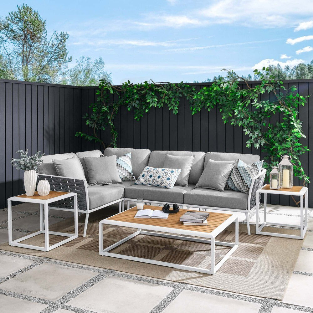 EEI-5756-WHI-GRY Stance 7 Piece Outdoor Patio Aluminum Sectional Sofa Set by Modway