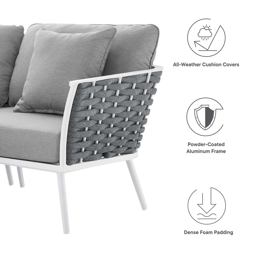 EEI-5756-WHI-GRY Stance 7 Piece Outdoor Patio Aluminum Sectional Sofa Set by Modway