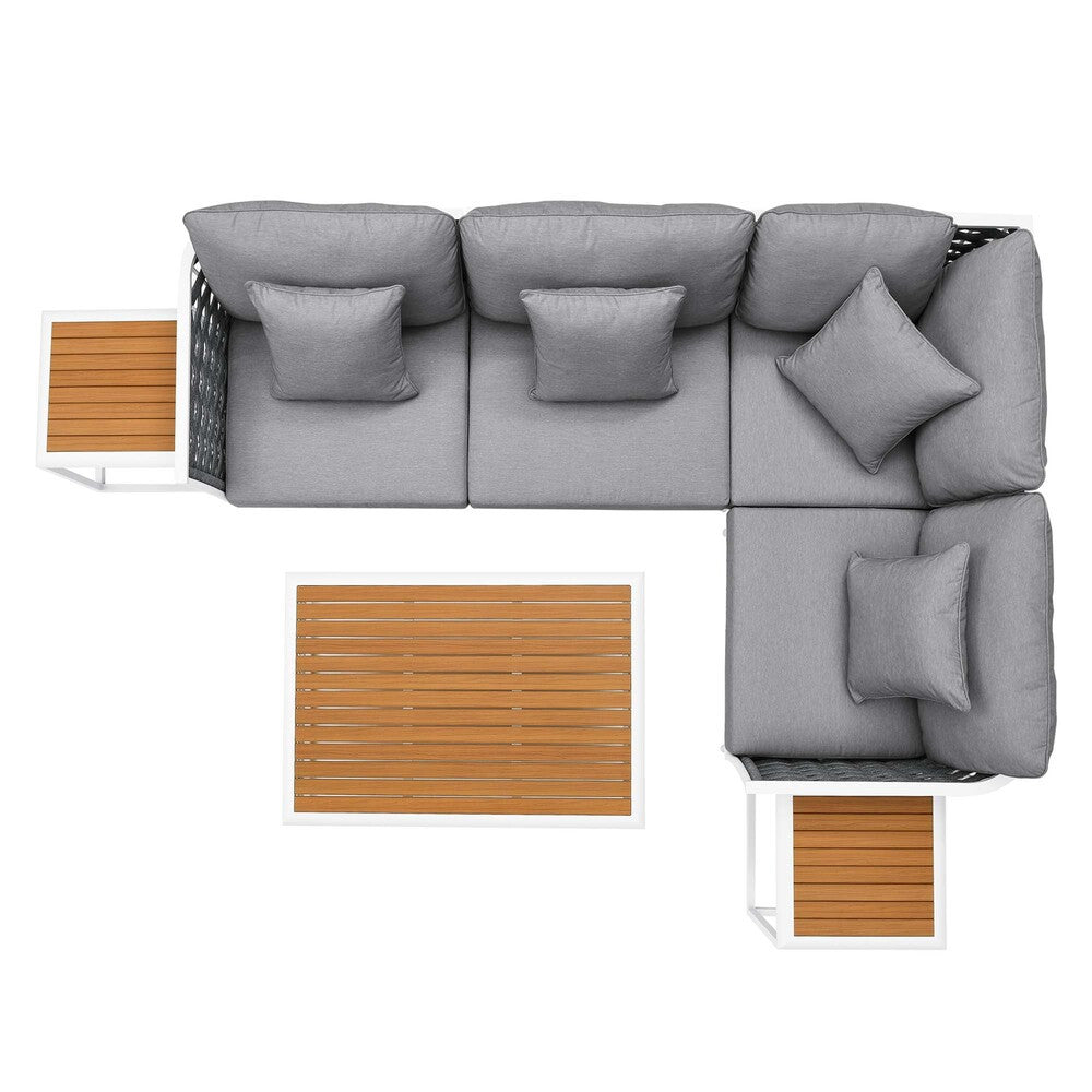 EEI-5756-WHI-GRY Stance 7 Piece Outdoor Patio Aluminum Sectional Sofa Set by Modway
