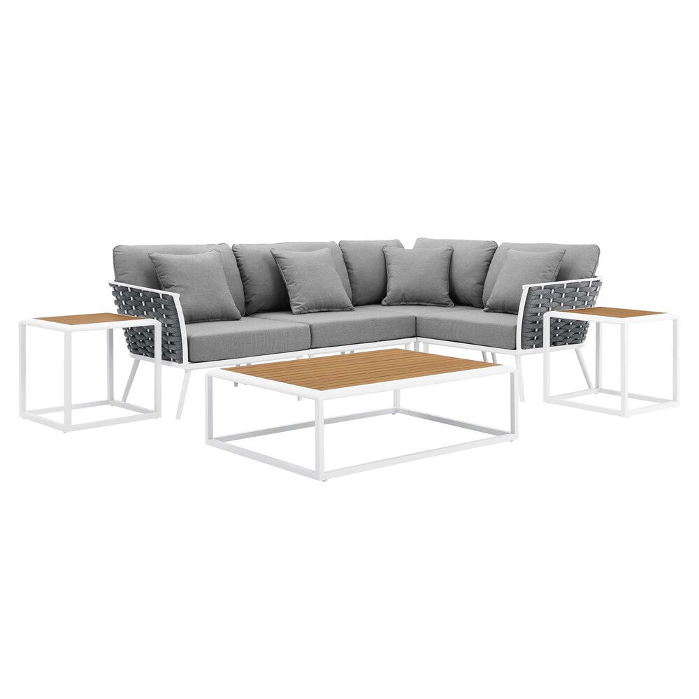 EEI-5756-WHI-GRY Stance 7 Piece Outdoor Patio Aluminum Sectional Sofa Set by Modway