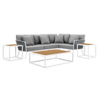 EEI-5756-WHI-GRY Stance 7 Piece Outdoor Patio Aluminum Sectional Sofa Set by Modway