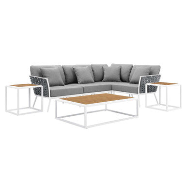 Modway EEI-5756-WHI-GRY Stance 7 Piece Outdoor Patio Aluminum Sectional Sofa Set White Gray