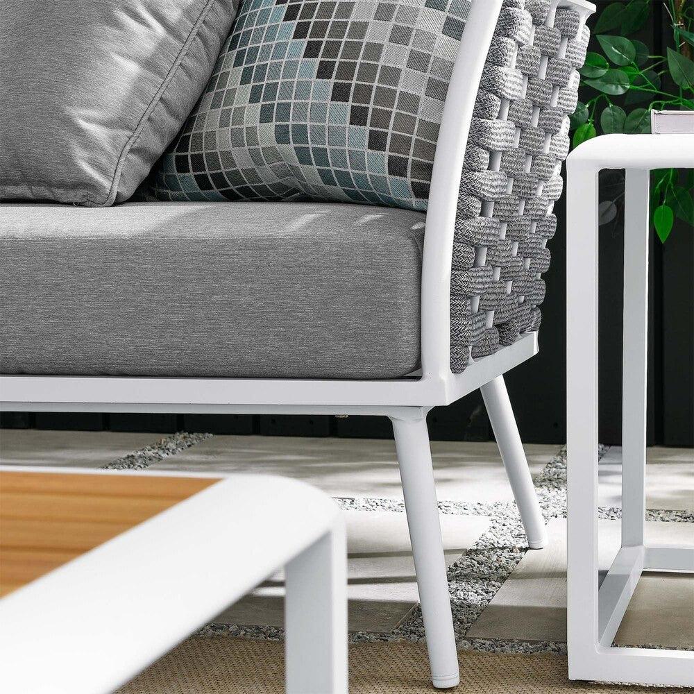 EEI-5757-WHI-GRY Stance 8 Piece Outdoor Patio Aluminum Sectional Sofa Set by Modway