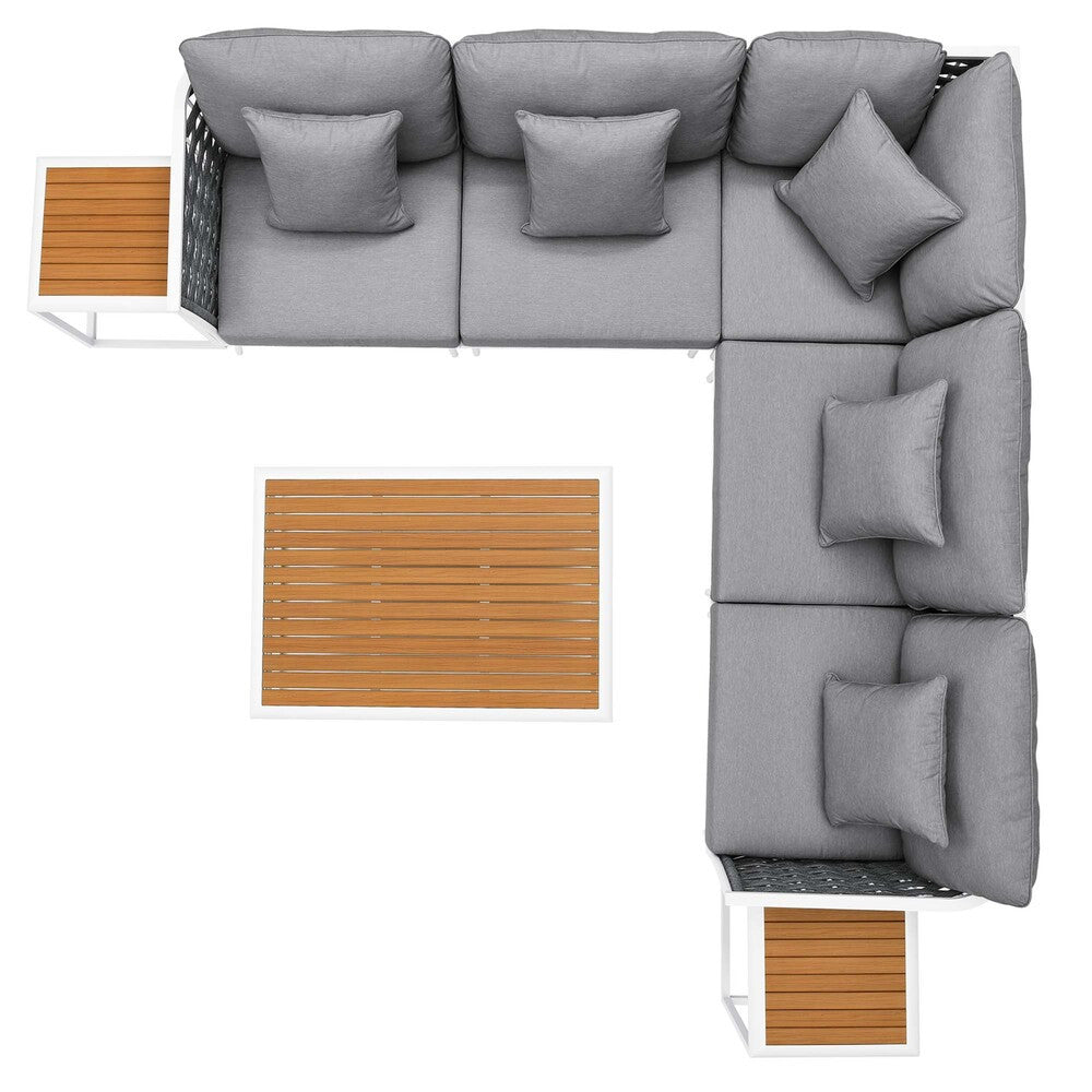 EEI-5757-WHI-GRY Stance 8 Piece Outdoor Patio Aluminum Sectional Sofa Set by Modway