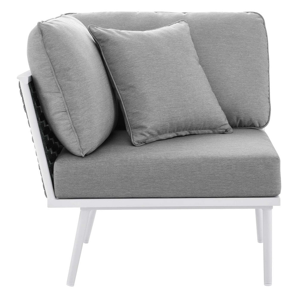 EEI-5757-WHI-GRY Stance 8 Piece Outdoor Patio Aluminum Sectional Sofa Set by Modway