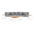 Modway EEI-5757-WHI-GRY Stance 8 Piece Outdoor Patio Aluminum Sectional Sofa Set White Gray