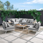 EEI-5758-WHI-GRY Stance 9 Piece Aluminum Outdoor Patio Aluminum Sectional Sofa Set by Modway