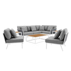 EEI-5758-WHI-GRY Stance 9 Piece Aluminum Outdoor Patio Aluminum Sectional Sofa Set by Modway