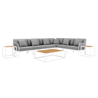 Modway EEI-5758-WHI-GRY Stance 9 Piece Aluminum Outdoor Patio Aluminum Sectional Sofa Set White Gray