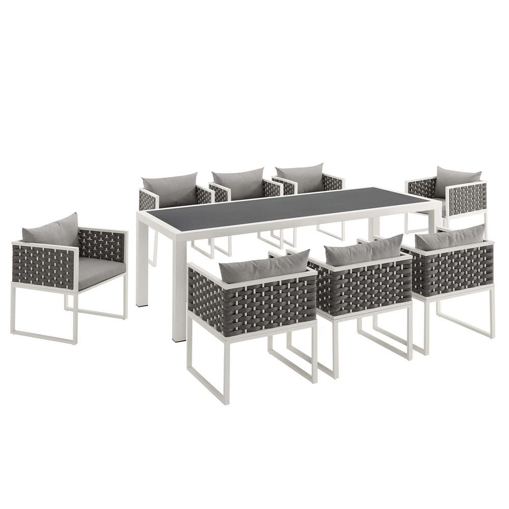 EEI-3186-WHI-GRY-SET Stance 9 Piece Outdoor Patio Aluminum Dining Set by Modway