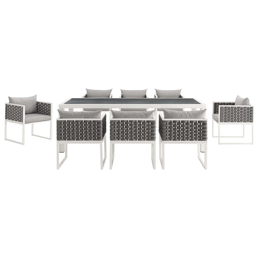 EEI-3186-WHI-GRY-SET Stance 9 Piece Outdoor Patio Aluminum Dining Set by Modway