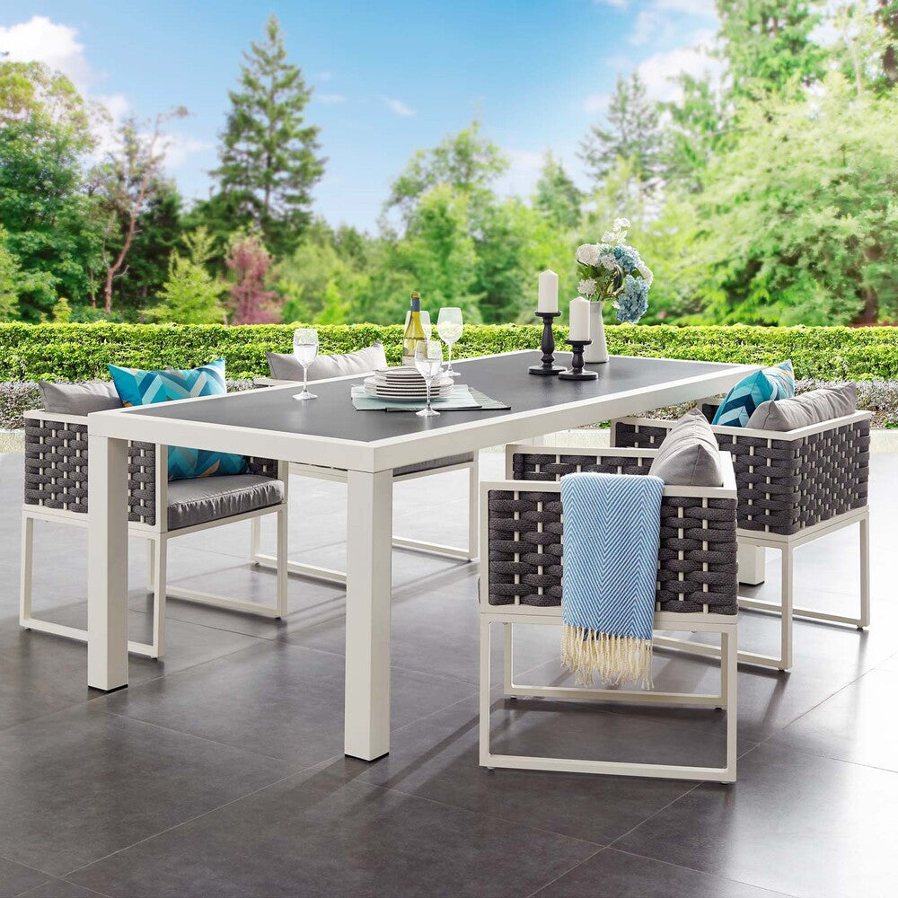 EEI-3052-WHI-GRY Stance 90.5" Outdoor Patio Aluminum Dining Table by Modway