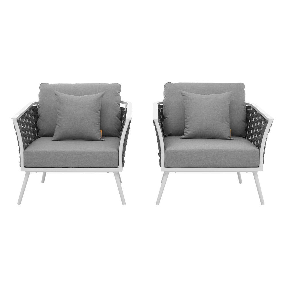 EEI-3162-WHI-GRY-SET Stance Outdoor Patio Aluminum Armchair Set of 2 by Modway
