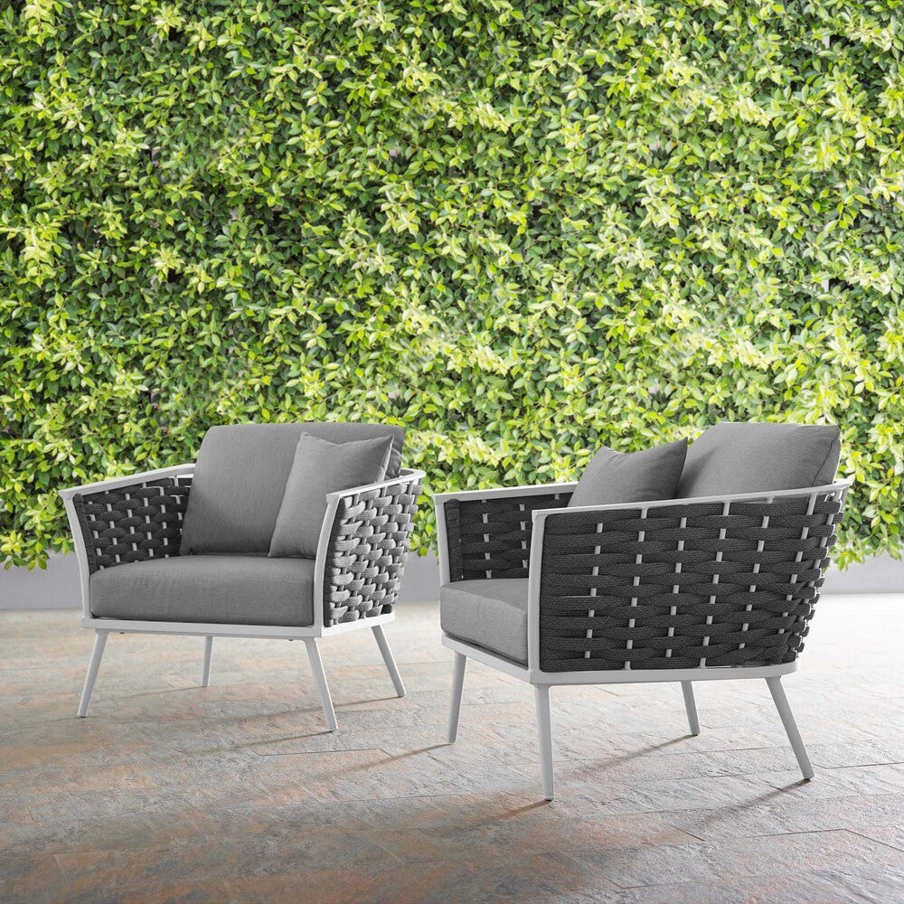 EEI-3162-WHI-GRY-SET Stance Outdoor Patio Aluminum Armchair Set of 2 by Modway