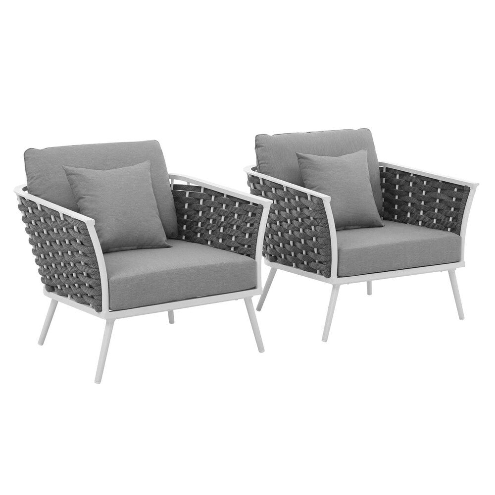 EEI-3162-WHI-GRY-SET Stance Outdoor Patio Aluminum Armchair Set of 2 by Modway