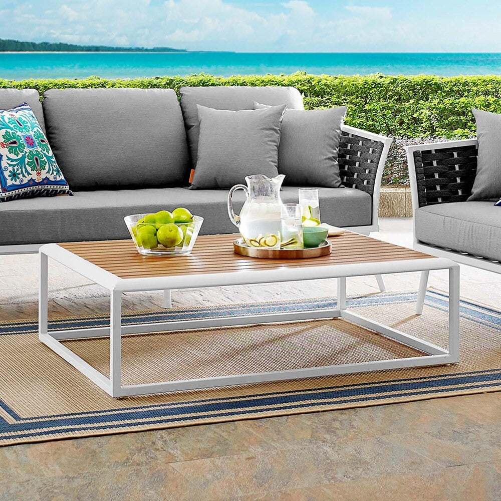 EEI-3021-WHI-NAT Stance Outdoor Patio Aluminum Coffee Table by Modway