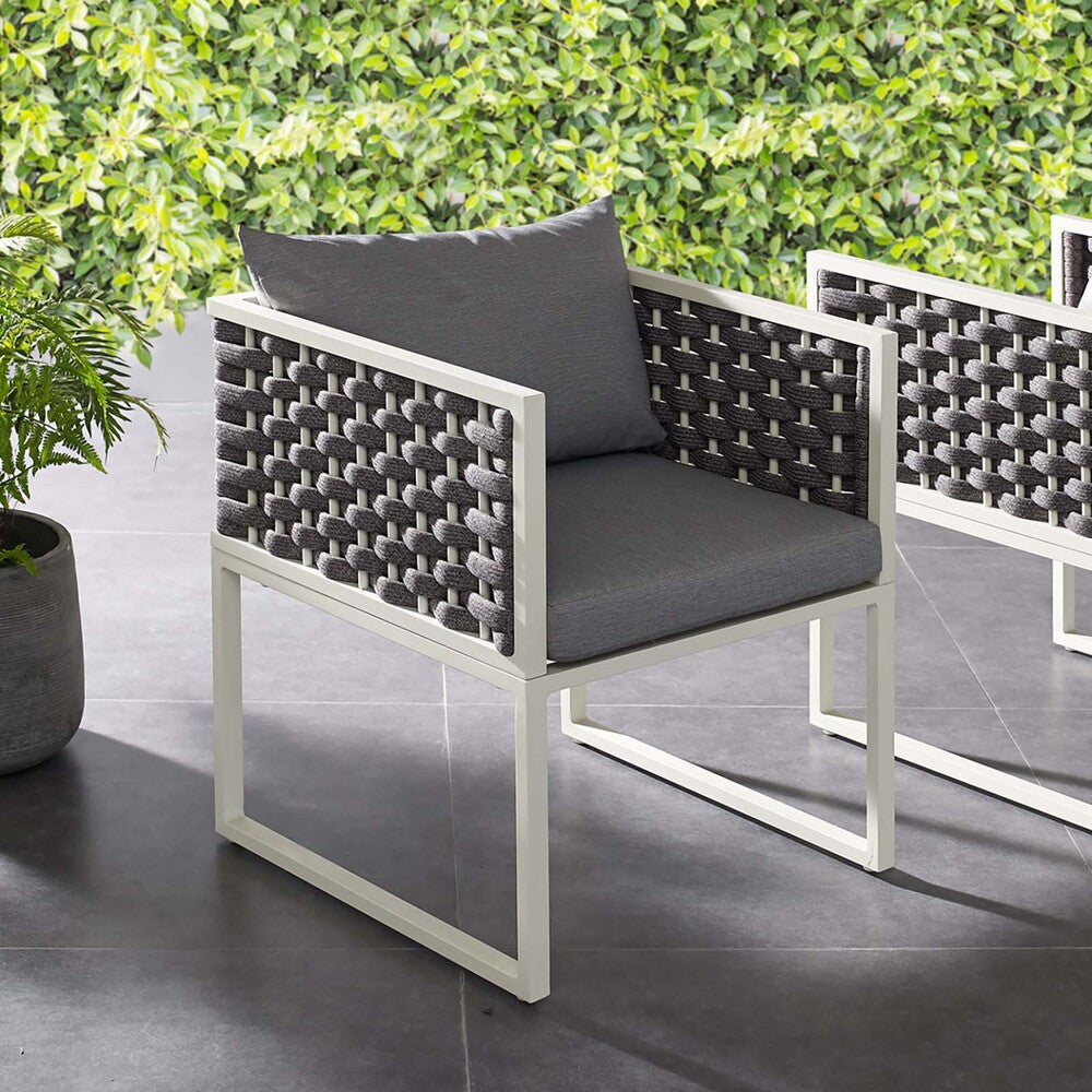 EEI-3053-WHI-GRY Stance Outdoor Patio Aluminum Dining Armchair by Modway