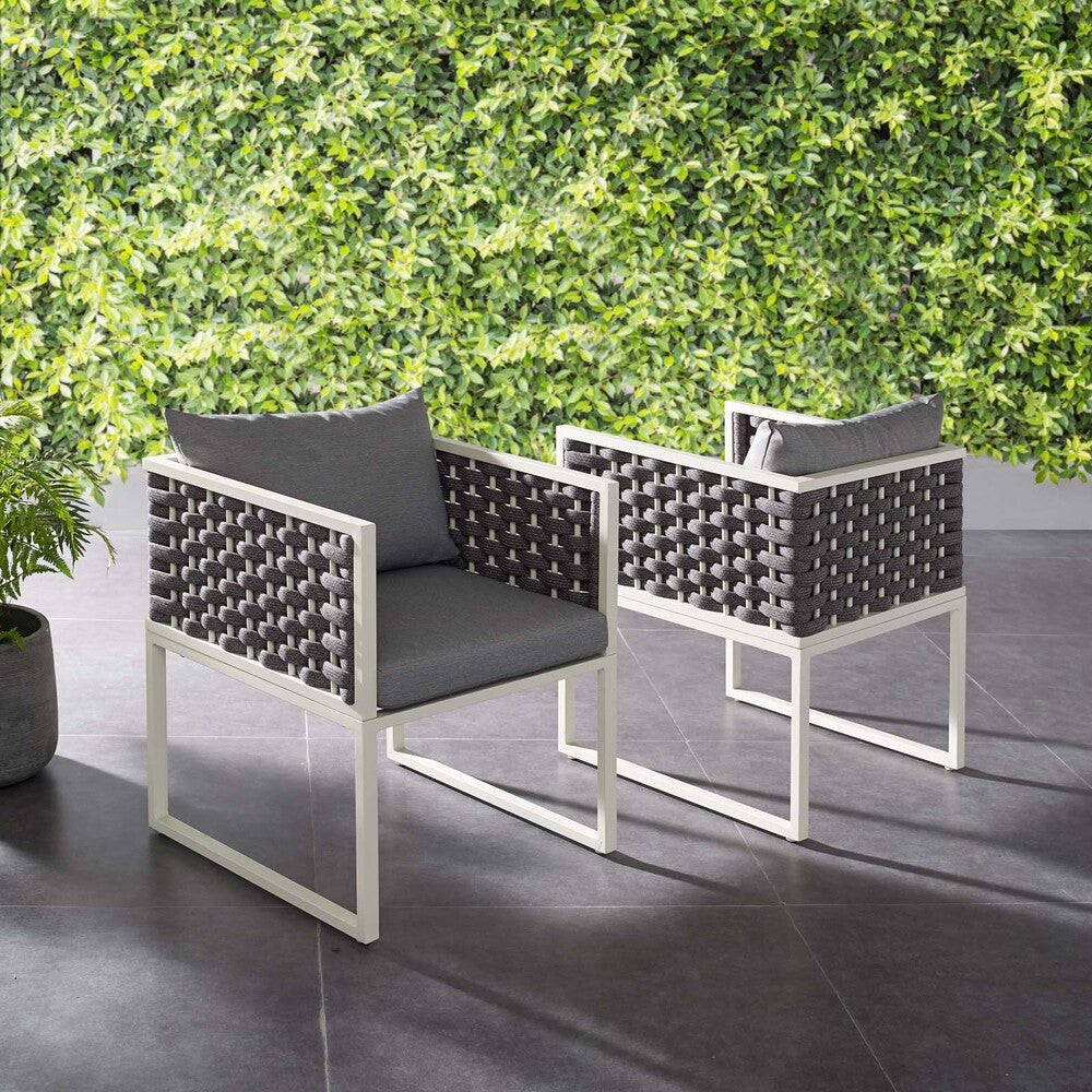EEI-3183-WHI-GRY-SET Stance Outdoor Patio Aluminum Dining Armchair Set of 2 by Modway