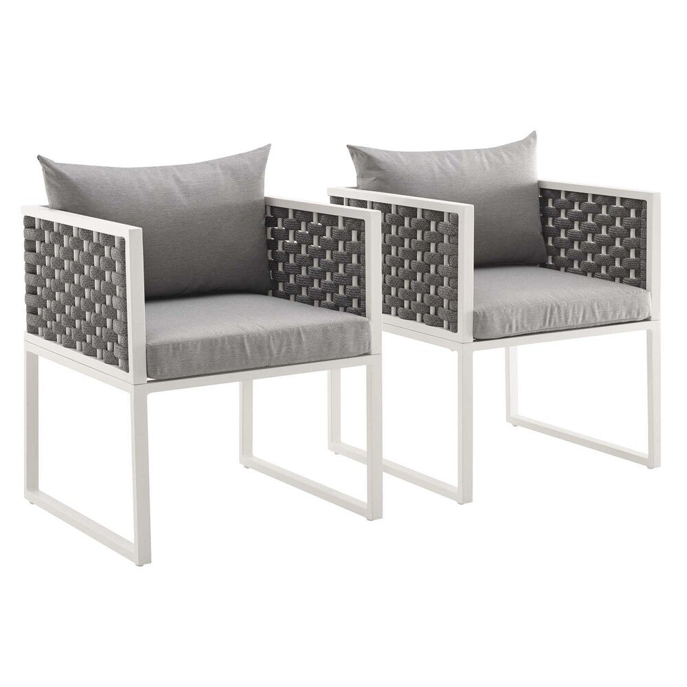 EEI-3183-WHI-GRY-SET Stance Outdoor Patio Aluminum Dining Armchair Set of 2 by Modway