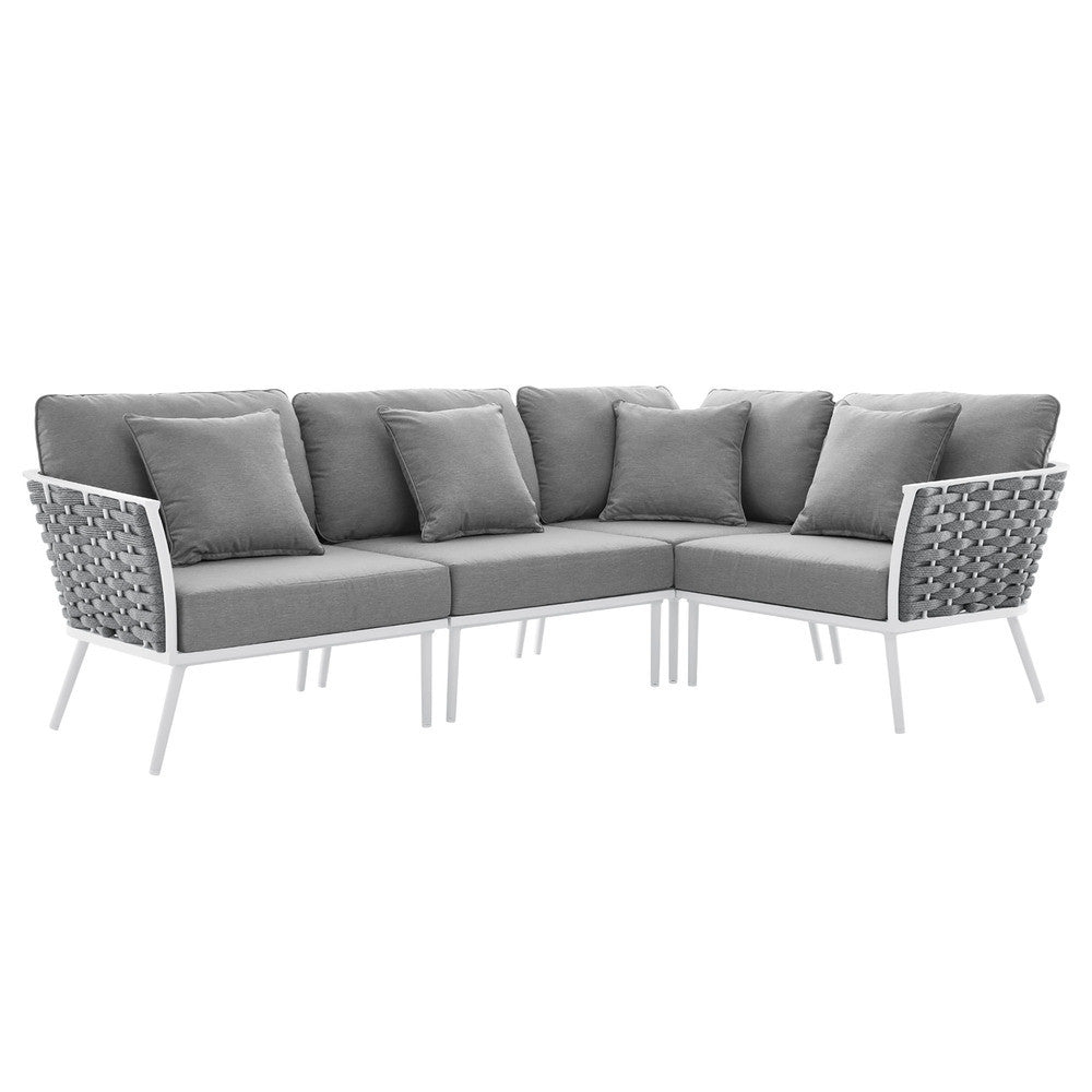 EEI-5753-WHI-GRY Stance Outdoor Patio Aluminum Large Sectional Sofa by Modway