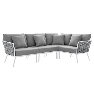 Modway EEI-5753-WHI-GRY Stance Outdoor Patio Aluminum Large Sectional Sofa White Gray