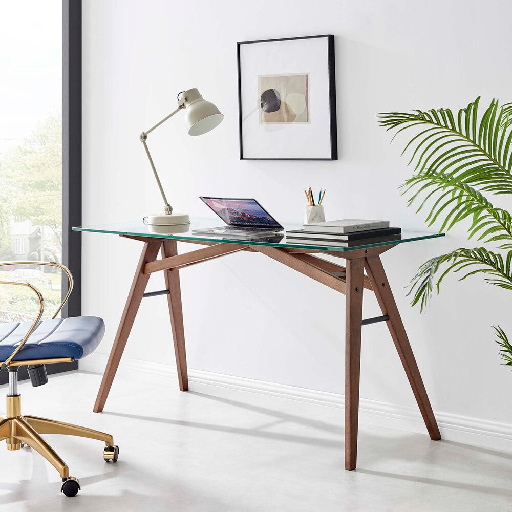 EEI-4580-WAL Steadfast Glass Top Office Desk by Modway