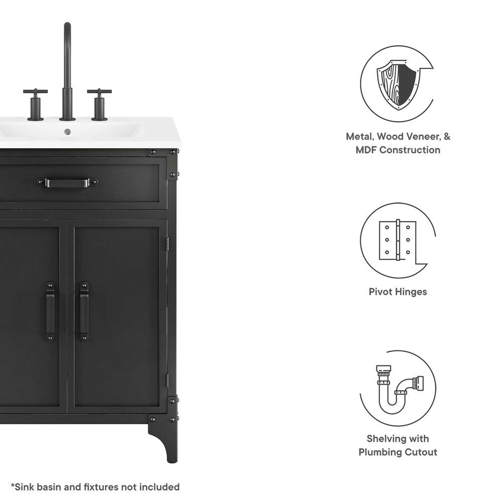EEI-6127-BLK-WAL Steamforge 24" Bathroom Vanity Cabinet (Sink Basin Not Included) by Modway