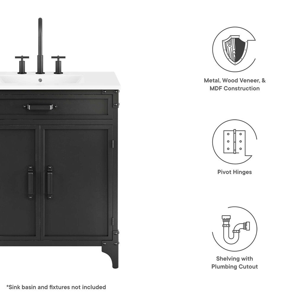EEI-6128-BLK-WAL Steamforge 30" Bathroom Vanity Cabinet (Sink Basin Not Included) by Modway