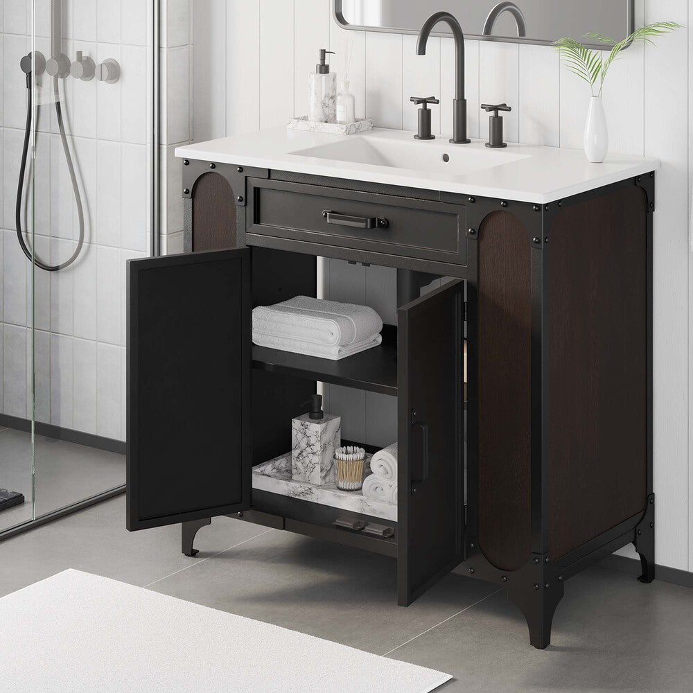 EEI-6417-WHI-BLK Steamforge 36" Bathroom Vanity by Modway