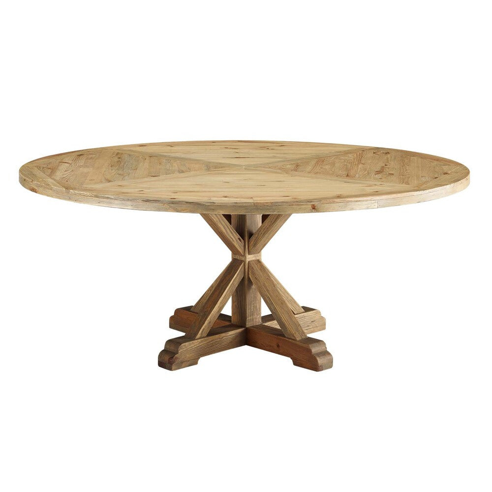 EEI-3496-BRN Stitch 71" Round Pine Wood Dining Table by Modway
