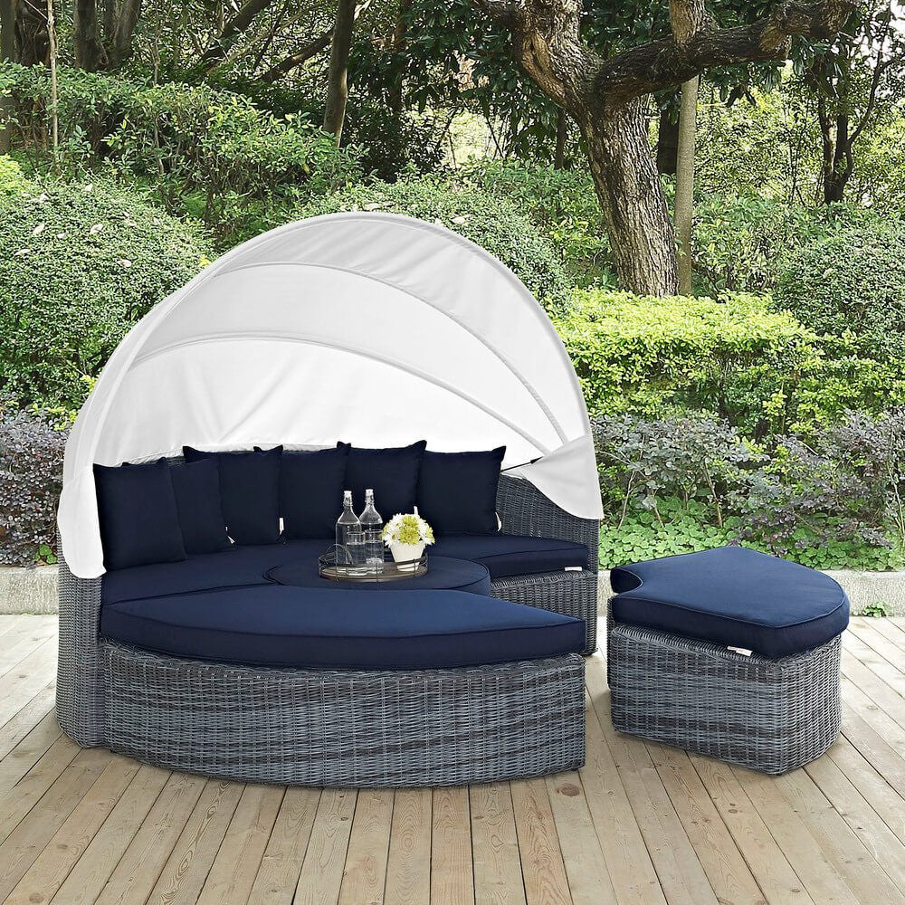 EEI-1997-GRY-NAV-SET Summon Canopy Outdoor Patio Sunbrella&reg; Daybed by Modway