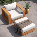 Modway EEI-6800-NAT-LGR Tahoe 2-Piece Outdoor Patio Acacia Wood Armchair and Ottoman Set - Natural Light Gray