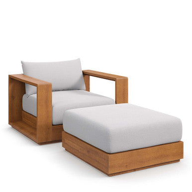 Modway EEI-6800-NAT-LGR Tahoe 2-Piece Outdoor Patio Acacia Wood Armchair and Ottoman Set - Natural Light Gray