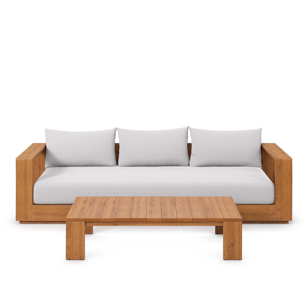 Modway EEI-6799-NAT-LGR Tahoe 2-Piece Outdoor Patio Acacia Wood Sofa and Coffee Table Set - Natural Light Gray