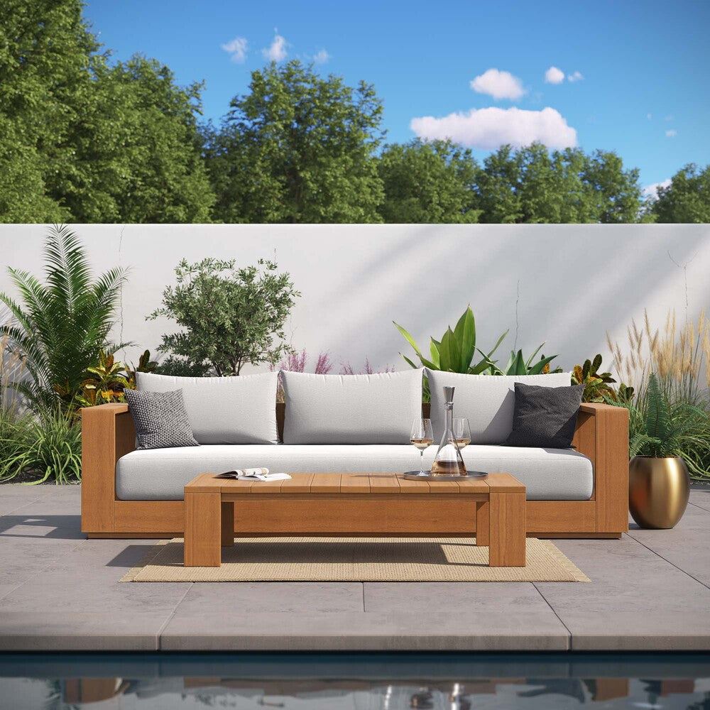 Modway EEI-6799-NAT-LGR Tahoe 2-Piece Outdoor Patio Acacia Wood Sofa and Coffee Table Set - Natural Light Gray
