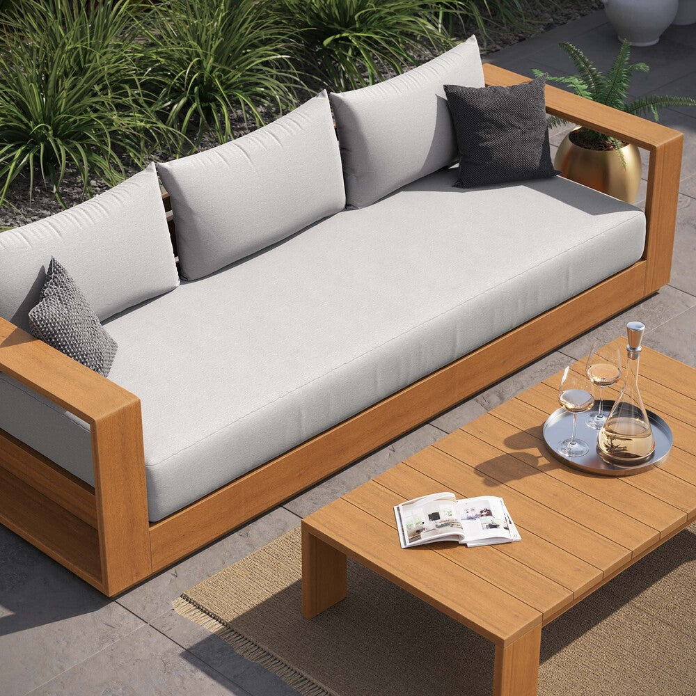 Modway EEI-6799-NAT-LGR Tahoe 2-Piece Outdoor Patio Acacia Wood Sofa and Coffee Table Set - Natural Light Gray